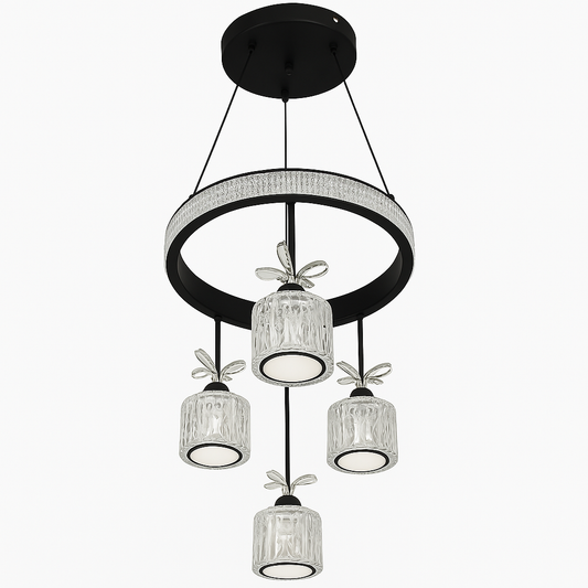 Modern 4-Light Textured Glass Chandelier – Elegant & Contemporary