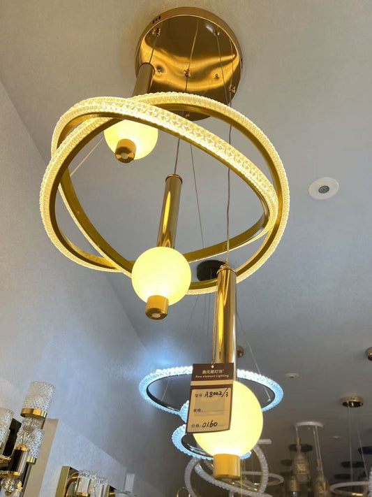 Elegant Gold Orb LED Chandelier with Crystal Ring – Model A8002/3